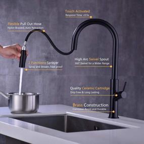 img 2 attached to Touch-On Kitchen Faucet W/ Pull Down Sprayer & 2-Way Pull Out Sprayer - KPF-1322B-T, Lead Free Brass, Matte Black