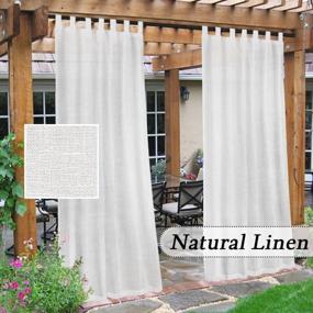 img 4 attached to Waterproof Outdoor Linen Sheer Patio Curtains With Light Filtering Privacy - Detachable Tab Top For Gazebo, Cabana, And Porch Decor - White, 2 Pieces, W52 X L84