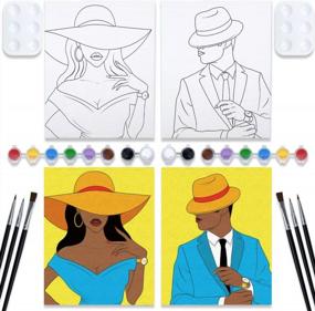 img 4 attached to VOCHIC Couples Paint Party Kit: Pre-Drawn Canvas For Adults - Perfect For Paint And Sip Date Night, Games, And Fun - Elegant Design For Ladies And Gentlemen (2 Pack, 8X10)