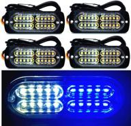 12-24v 20-led super bright emergency warning caution hazard construction waterproof amber strobe light bar with 16 different flashing for car truck suv van - 4pcs (white blue) логотип