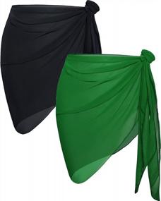 img 4 attached to Stylish Beach Wrap Set: Sheer Sarong And Bikini Chiffon Scarf For Women'S Swimwear In Two Colors