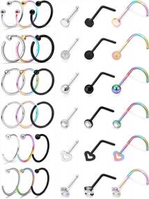 img 4 attached to SCERRING 20G Nose Rings Hoop Stainless Steel Bone L Shaped Screw CZ Heart Nose Studs Cartilage Tragus Earrings Piercing Ring Hoop Body Jewelry Set 12-36PCS
