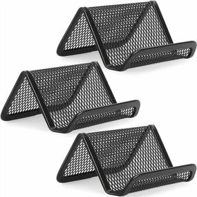 img 4 attached to 3 Pack MaxGear Business Card Holder - 50 Capacity Metal Mesh Desk Stand Organizer, Black