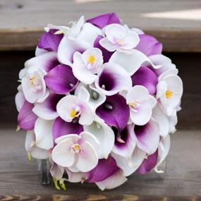 img 1 attached to 20Pcs Lifelike Artificial Calla Lily Flowers Purple For DIY Bridal Bouquet Centerpieces - Veryhome Home Decor (Purple White)