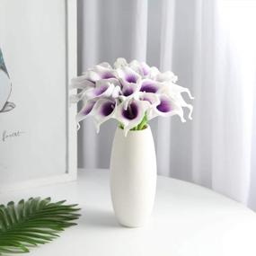 img 3 attached to 20Pcs Lifelike Artificial Calla Lily Flowers Purple For DIY Bridal Bouquet Centerpieces - Veryhome Home Decor (Purple White)