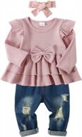 cute baby girl floral outfit - caretoo girls clothes long sleeve pant set with ruffle top logo