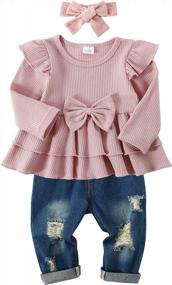 img 4 attached to Cute Baby Girl Floral Outfit - CARETOO Girls Clothes Long Sleeve Pant Set With Ruffle Top