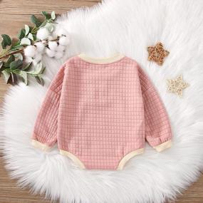 img 2 attached to Cozy And Stylish Romper For Babies - Long Sleeve Crewneck Sweatshirt Jumpsuit With Oversized Sweater And Button Detail In Waffle Knit Fabric For Fall Season