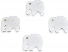 img 4 attached to Elephant-Inspired Marble Coaster Set With Brass Inlay For Home Decor And Gifts