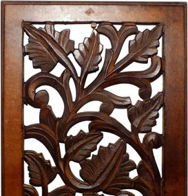 img 2 attached to Benjara Rectangle Mango Wood Wall Panel With Hand Crafted Leaves And Scroll Work Motif - Brown