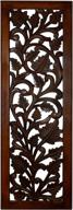 benjara rectangle mango wood wall panel with hand crafted leaves and scroll work motif - brown logo