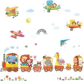 img 4 attached to 🐘 DECOWALL DL-1406AL1901 Animal Trains & Biplanes XLarge Wall Stickers - Fun and Playful Kids Nursery Décor