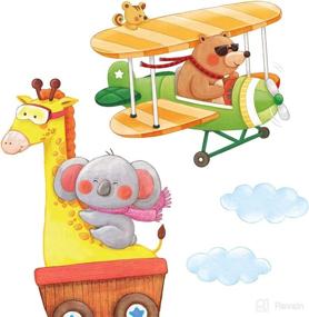 img 1 attached to 🐘 DECOWALL DL-1406AL1901 Animal Trains & Biplanes XLarge Wall Stickers - Fun and Playful Kids Nursery Décor