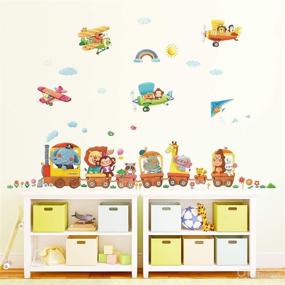 img 3 attached to 🐘 DECOWALL DL-1406AL1901 Animal Trains & Biplanes XLarge Wall Stickers - Fun and Playful Kids Nursery Décor