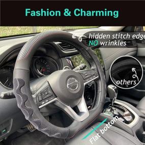 img 3 attached to 14.5-15 Inch D Shaped Steering Wheel Cover - Great Grip, 3D Honeycomb Anti-Slip Design & Flat Bottom: PINCTROT (Black/Red Stitch)
