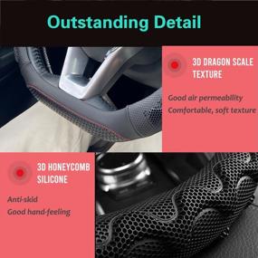 img 2 attached to 14.5-15 Inch D Shaped Steering Wheel Cover - Great Grip, 3D Honeycomb Anti-Slip Design & Flat Bottom: PINCTROT (Black/Red Stitch)