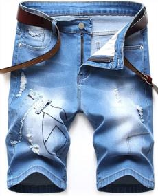 img 4 attached to Stylish Distressed Ripped Biker Jeans For Men - Slim Fit, Stretchy Moto Denim Shorts