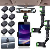 📱 2-pack universal green car rear view mirror phone holder with 360° rotation, 8 car sticky storage hooks, multifunctional cradle hands car mount logo