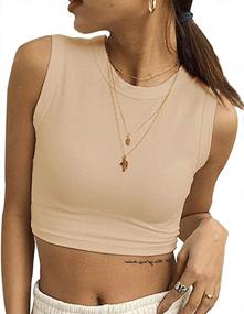 img 1 attached to Women'S Round Neck Sleeveless Crop Top By MISSACTIVER - Solid Basic Tank Vest