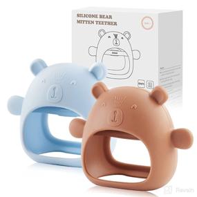 img 4 attached to 👶 Baby Teethers 0-6 Months, Teething Toys for Babies, Silicone Baby Chew Toys, Anti-Drop Teether, Baby Mitten Teether for Teething Pain Relief, BPA Free (2-Pack, Blue & Caramel)