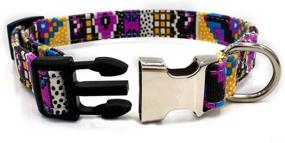 img 2 attached to Tangpan Pet Dog Art Printing Canvas Collar Puppy Cat Seatbelt With Half Metal Buckle (Purple Mosaic,M)