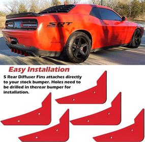 img 1 attached to 🔴 Enhance Your Dodge Challenger's Look with Rear Diffuser V3 5 Fins Set - Fits 2015-2022 Stock Rear Bumper, Red Diffuser Shark Fins