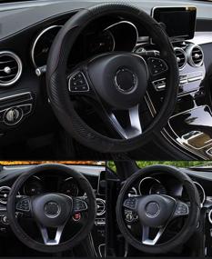 img 2 attached to 🚗 Universal Stretchy PU Leather Car Steering Wheel Cover for Men and Women - Anti-Slip Stitching, 15 Inch Fit, Interior Decoration