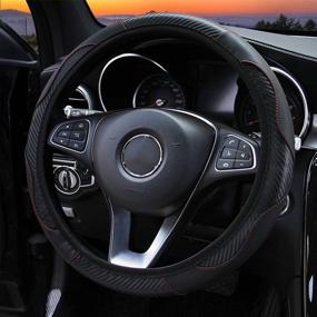 img 4 attached to 🚗 Universal Stretchy PU Leather Car Steering Wheel Cover for Men and Women - Anti-Slip Stitching, 15 Inch Fit, Interior Decoration