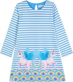 img 4 attached to 👗 Quedoris Elephant Girls' Clothing: Stylish Printed Stripe Sleeve Dresses