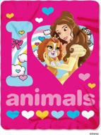 🐾 disney princesses palace pets fleece throw blanket - 'i love animals', 45" x 60", multi color logo