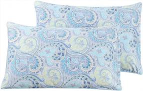 img 4 attached to Set Of 2 Blue Paisley Floral Printed Pillowcases - 1000 Thread Count 100% Cotton Pillow Covers For Standard Size Pillows By WINLIFE