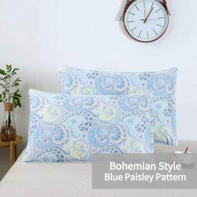 img 3 attached to Set Of 2 Blue Paisley Floral Printed Pillowcases - 1000 Thread Count 100% Cotton Pillow Covers For Standard Size Pillows By WINLIFE