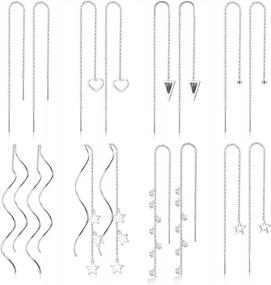 img 4 attached to Набор сережек с резьбой из нержавеющей стали для женщин - 8 пар двойных витых волн и сережек с кисточками со стразами, легкие серьги с длинными цепочками и подвесками для улучшенного стиля