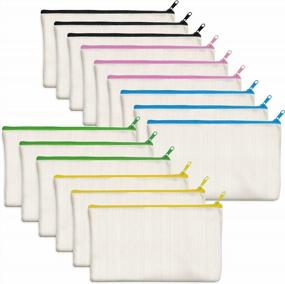 img 4 attached to Set Of 15 Canvas Zipper Bags In Vibrant Colors - Perfect For DIY Crafts, Makeup, Toiletries And Stationery Storage - Beige, 8.3" X 4.7