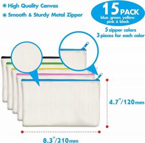 img 2 attached to Set Of 15 Canvas Zipper Bags In Vibrant Colors - Perfect For DIY Crafts, Makeup, Toiletries And Stationery Storage - Beige, 8.3" X 4.7