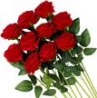 10 pcs red artificial silk roses fake bridal bouquet for home garden wedding party floral decor (curved stem) logo