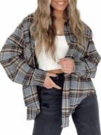 women's plaid long sleeve shirt - oversized button down collared blouse top logo