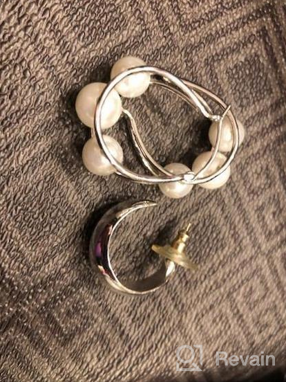 img 1 attached to 👂 FANCIME White/Yellow Gold Plated Sterling Silver Pearl Hoop Earrings - Dangle Drop & Endless, Fine Jewelry for Women & Girls review by John Invert