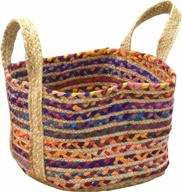 jute woven laundry basket for blanket storage, large storage bin to store shoes, books, throw blankets, toys clothes, kids crafts and games in living room, kitchen or bedroom logo