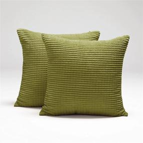 img 1 attached to Deconovo Set Of 2 Moss Green Corduroy Throw Pillow Covers, 18X18 Inch, Solid Color Cushion Cases With Stripes, Machine Washable For Home Décor