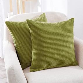 img 4 attached to Deconovo Set Of 2 Moss Green Corduroy Throw Pillow Covers, 18X18 Inch, Solid Color Cushion Cases With Stripes, Machine Washable For Home Décor
