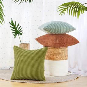 img 3 attached to Deconovo Set Of 2 Moss Green Corduroy Throw Pillow Covers, 18X18 Inch, Solid Color Cushion Cases With Stripes, Machine Washable For Home Décor