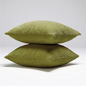 img 2 attached to Deconovo Set Of 2 Moss Green Corduroy Throw Pillow Covers, 18X18 Inch, Solid Color Cushion Cases With Stripes, Machine Washable For Home Décor