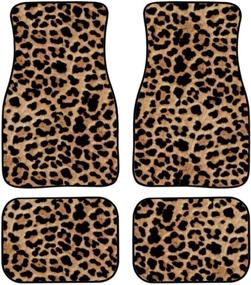 img 4 attached to Deeprinter Leopard Print Car Floor Mat Full Set Front Non-Slip Carpet Mats Front &Amp