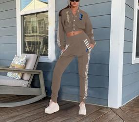 img 2 attached to IyMoo Sweat Suits For Womens 2 Piece Set Casual Long Sleeve Baseball Jacket Sweatpants Tracksuit With Pockets Clubwear S-2XL