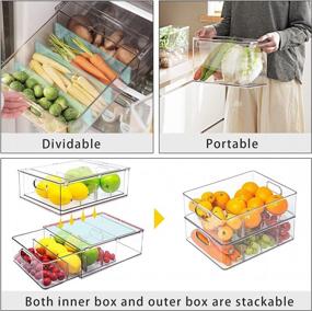 img 1 attached to Навальчивые ящики для холодильника с ручками - Набор из 3-х больших прозрачных контейнеров с отстегивающимися перегородками для организации хранения продуктов в холодильнике и кладовой. Разделенный сохранитель пищевых продуктов для кухонного хранения. MineSign