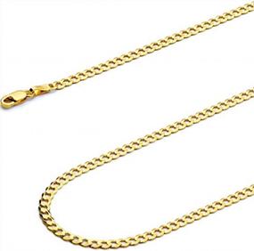 img 2 attached to Authentic 14k Yellow Gold Solid 3mm Cuban Concave Curb Chain Necklace by Voss+Agin with Lobster Claw Clasp