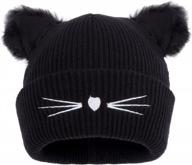 women girls cute cat ears beanie hat: luckybunny winter crochet knit cap logo