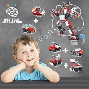img 1 attached to 655 PCS STEM Robot Building Toy Set - 6-In-1 Fire Truck Kit For Kids Age 4-8