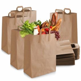 img 4 attached to 50 Pack Brown Paper Grocery Bags With Handles - Durable, Large 12"X7"X17" For Shopping, Delivery & Take Out